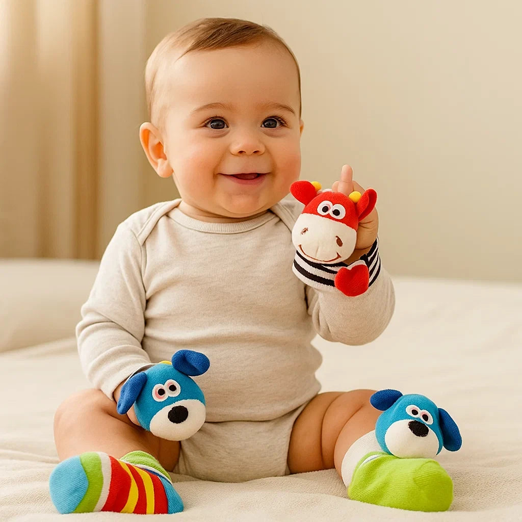 Set aus Rasseln und Socken für Babys | Buntes sensorisches Spielzeug zum frühen Lernen und zur Entwicklung motorischer Fähigkeiten