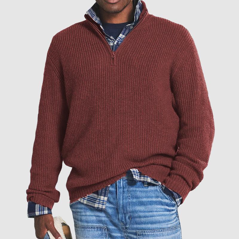 Gerippter Herren Kaschmir-Pullover mit kurzem Reißverschluss Regular Fit