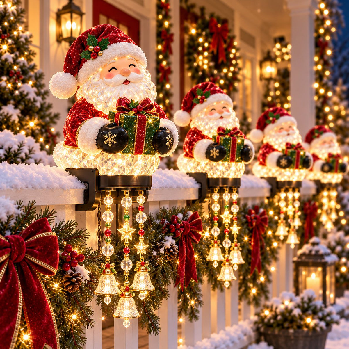 Weihnachtliche Geländer-Beleuchtung mit 4 festlichen Charakteren