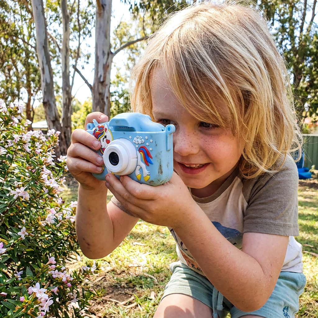 Wiederaufladbare Digitalkamera für Kinder mit Selfie-Modus, HD-Video & Silikonhülle