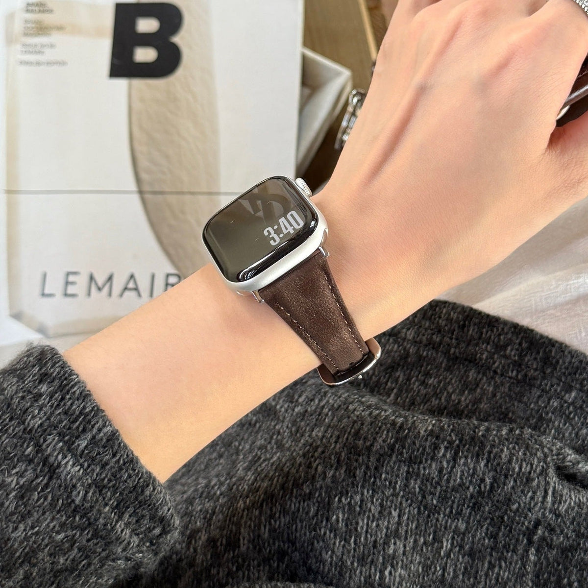 Armband aus Spaltleder für Apple Watch, glatte Oberfläche, Dornschließe, Modell Mathilda