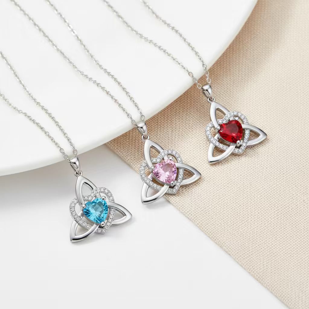 Geburtsstein Keltischer Trinity Knoten Herz Halskette Herzförmiger Keltischer Trinity Knoten Geburtsstein Anhänger