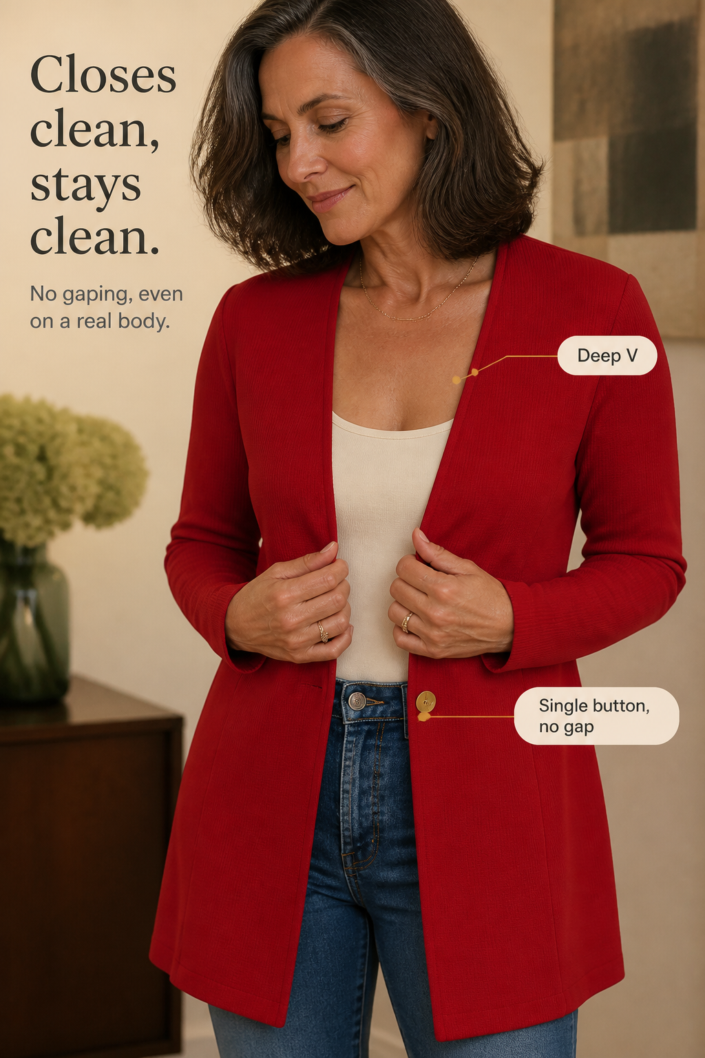 V-Ausschnitt Einknopf A-Linien Blazer
