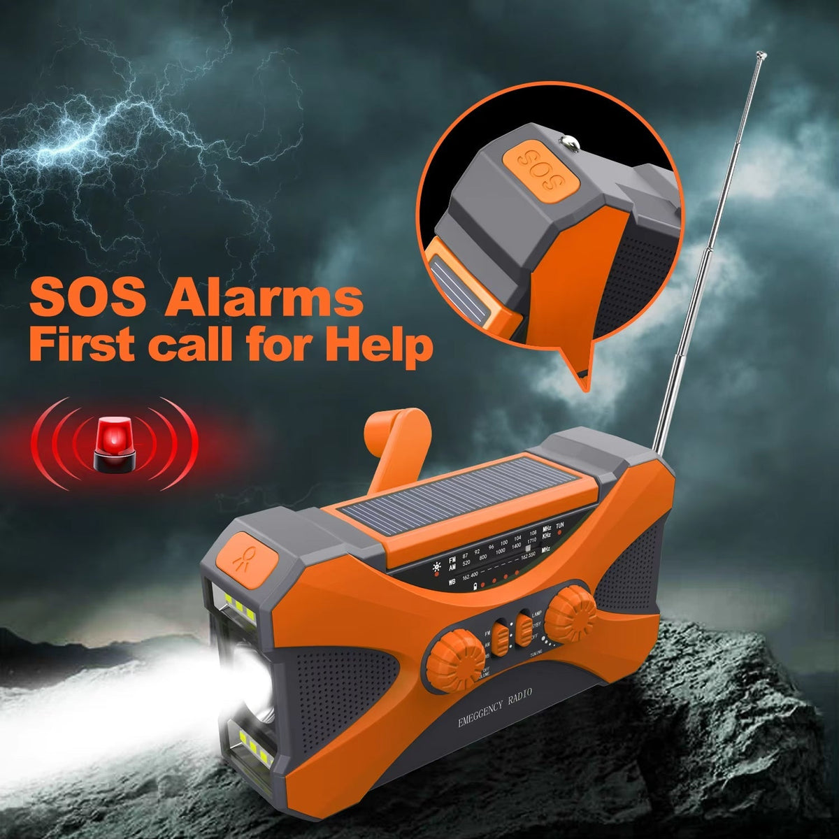 Notfall-Radio mit Handkurbel, Solarpanel und 10000mAh Powerbank