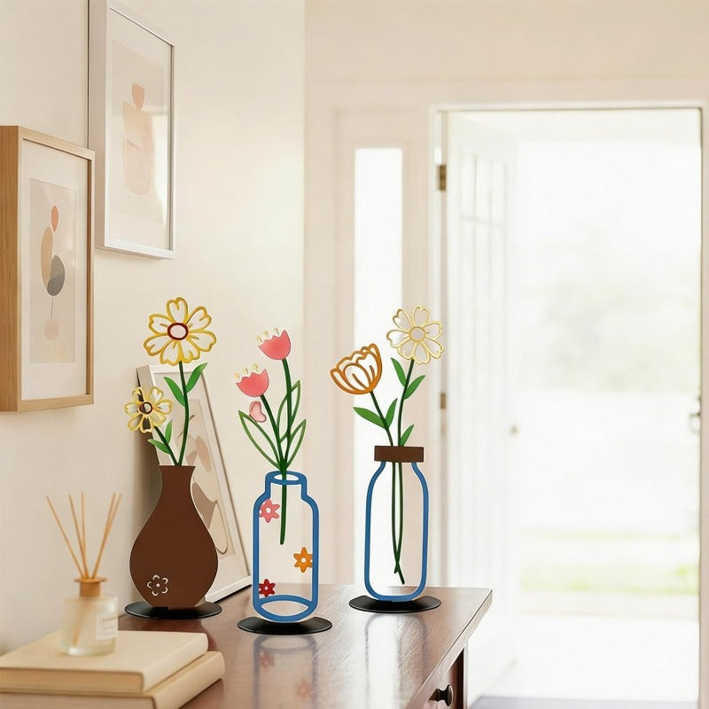 Minimalistische Metall-Linienkunst Blumen