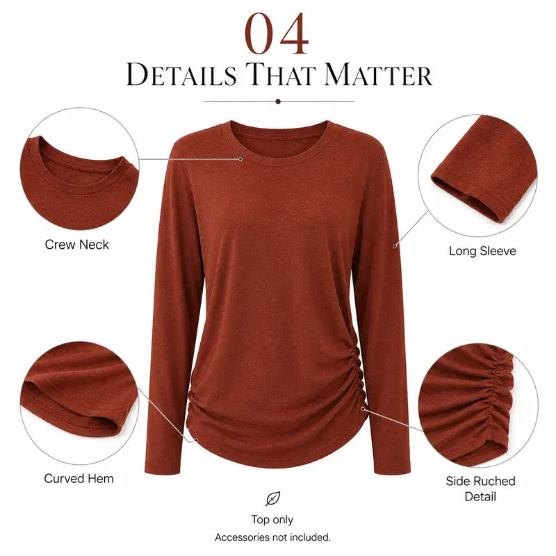 Damen Langarmshirt mit gerafftem Saum Herbst Oberteil Leichter Pullover