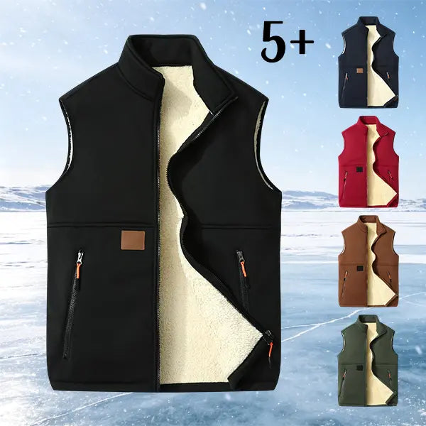 Unisex Fleece-gefütterte Winterweste, Durchgehender Reißverschluss Stehkragen Gilet mit Reißverschlusstaschen