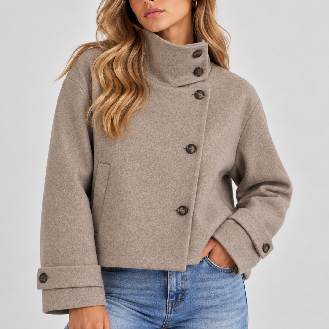 Hochgeschlossene Kurze Jacke für Damen mit Knopfleiste