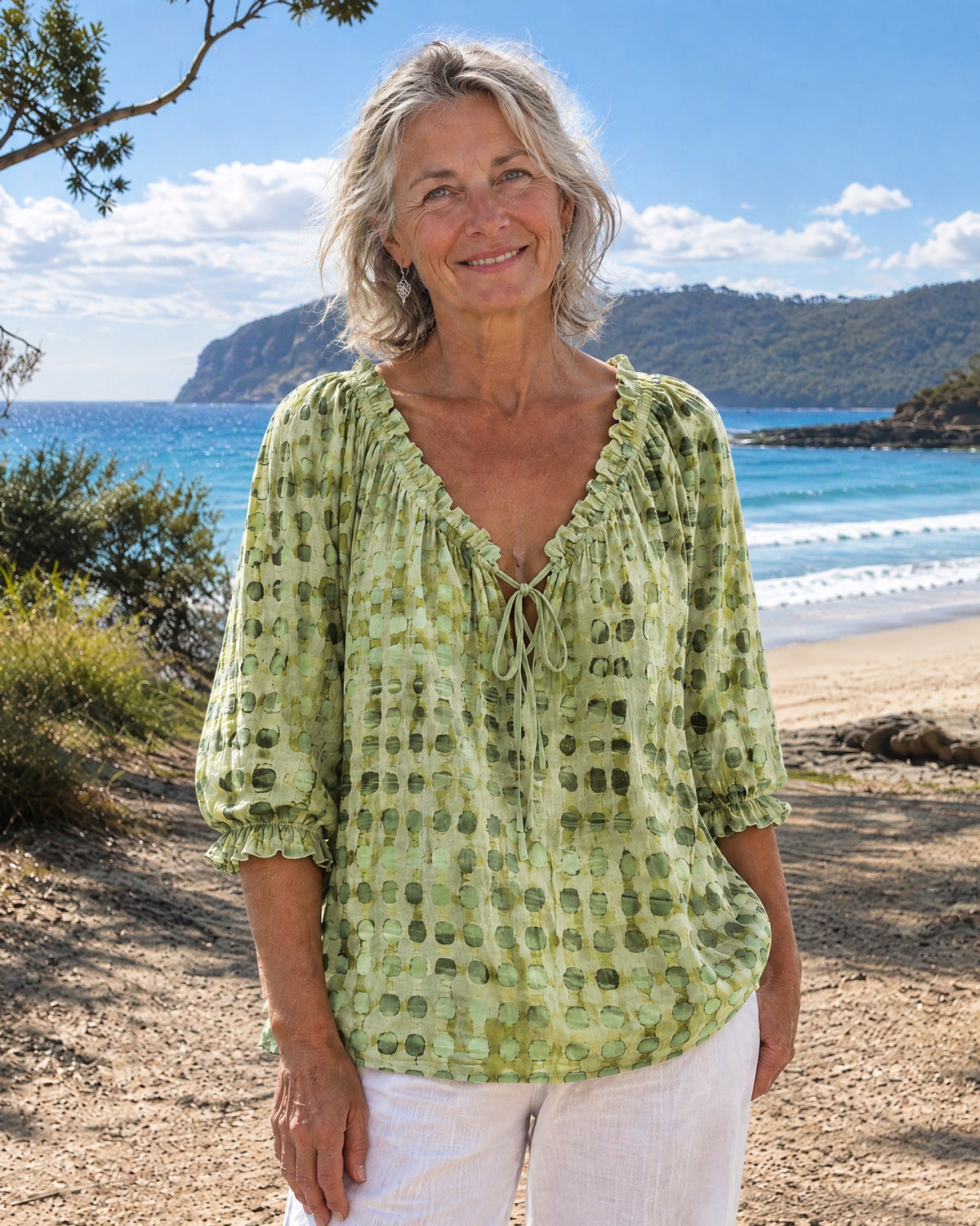 Boho Print Blusenshirt mit Bindenausschnitt