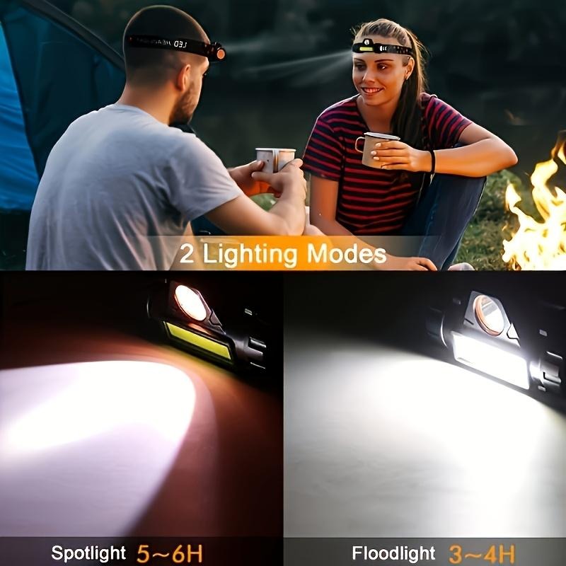 Wiederaufladbare COB LED Stirnlampe mit Magnetfuß - Spotlight und Flutlicht, 90 Grad Neigung, USB-Aufladung