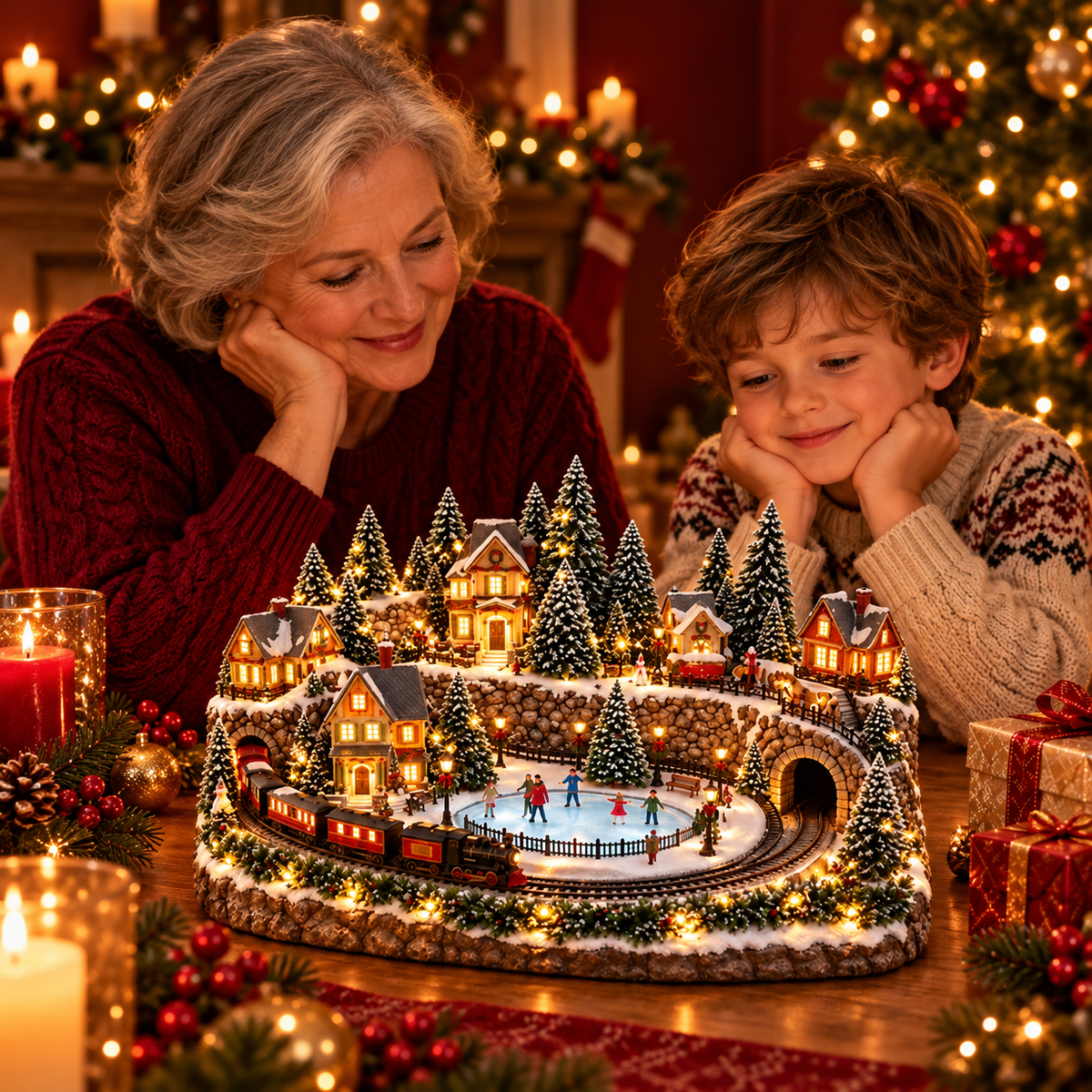 Animierte Weihnachtszug & Eisbahn Szene