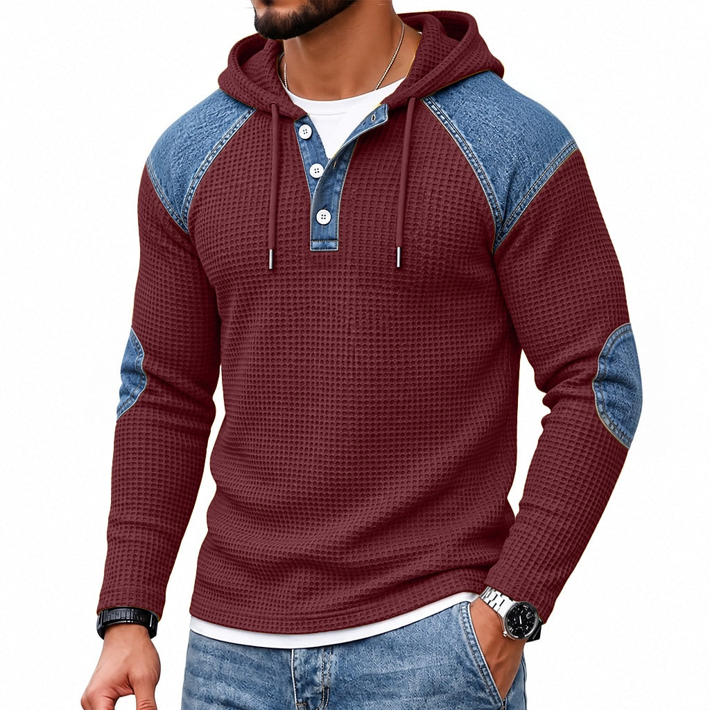 Colorblock-strukturiertes Waffel-Hoodie-Henley