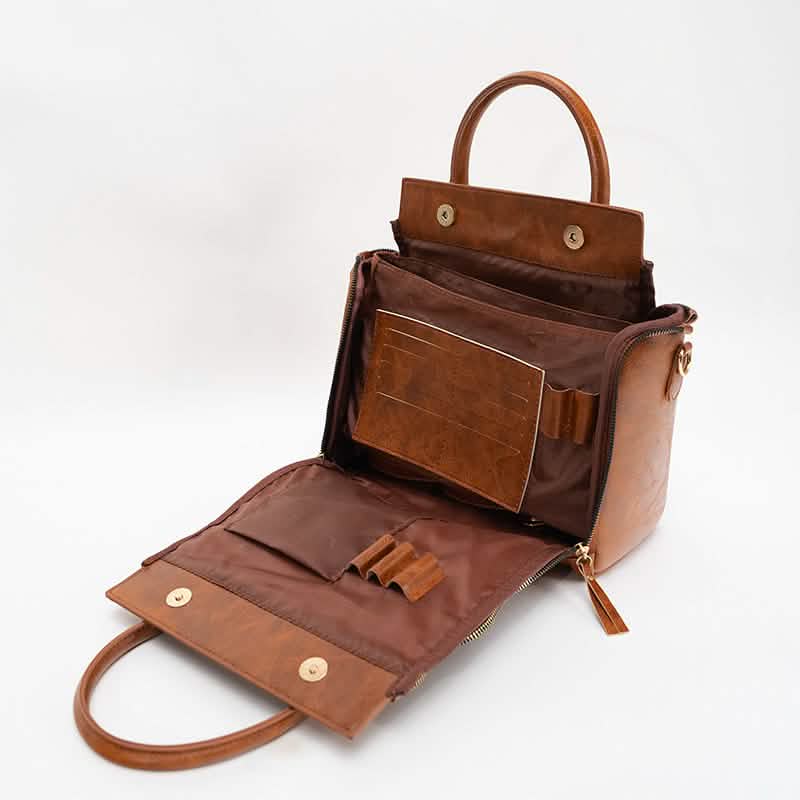 Vintage PU-Leder-Handtasche mit Multitaschen-Organizer-Einsatz