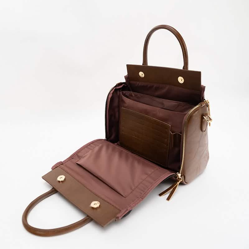Vintage PU-Leder-Handtasche mit Multitaschen-Organizer-Einsatz