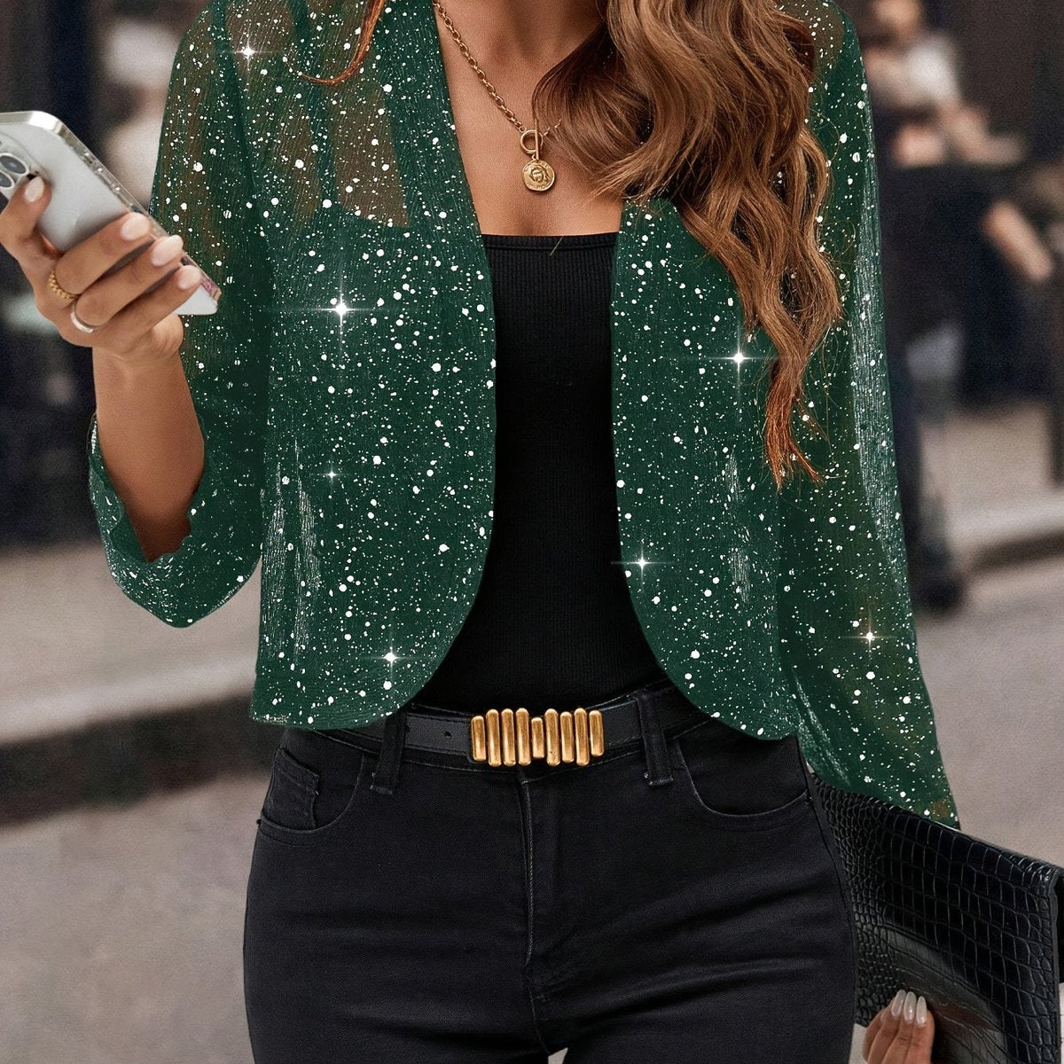 Elaine Schimmernde Cropped Jacke