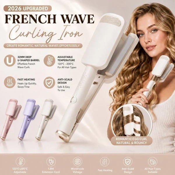 32 mm Wellenlockenstab – große federnde Locken, 4 einstellbare Temperaturstufen und negative Ionen-Behandlung – Salon-Styling zu Hause