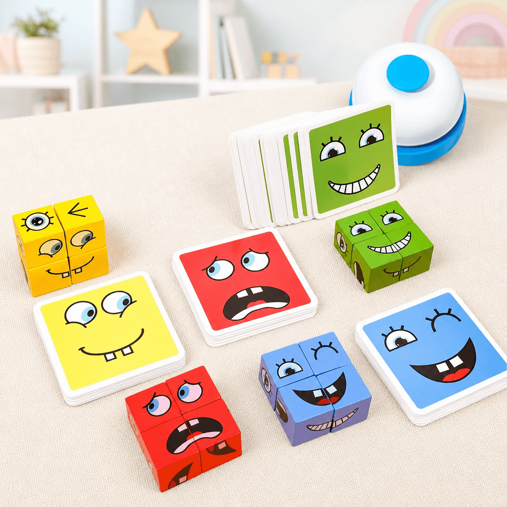 Gesichtsausdrücke-Puzzle-Spiel für schnelles Denken und Familienspaß