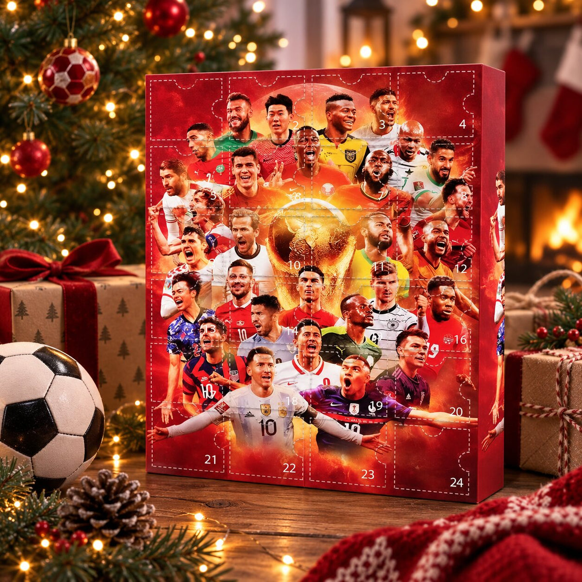 Fußball Adventskalender 2026 mit 24 Überraschungen und 3D Ornamenten