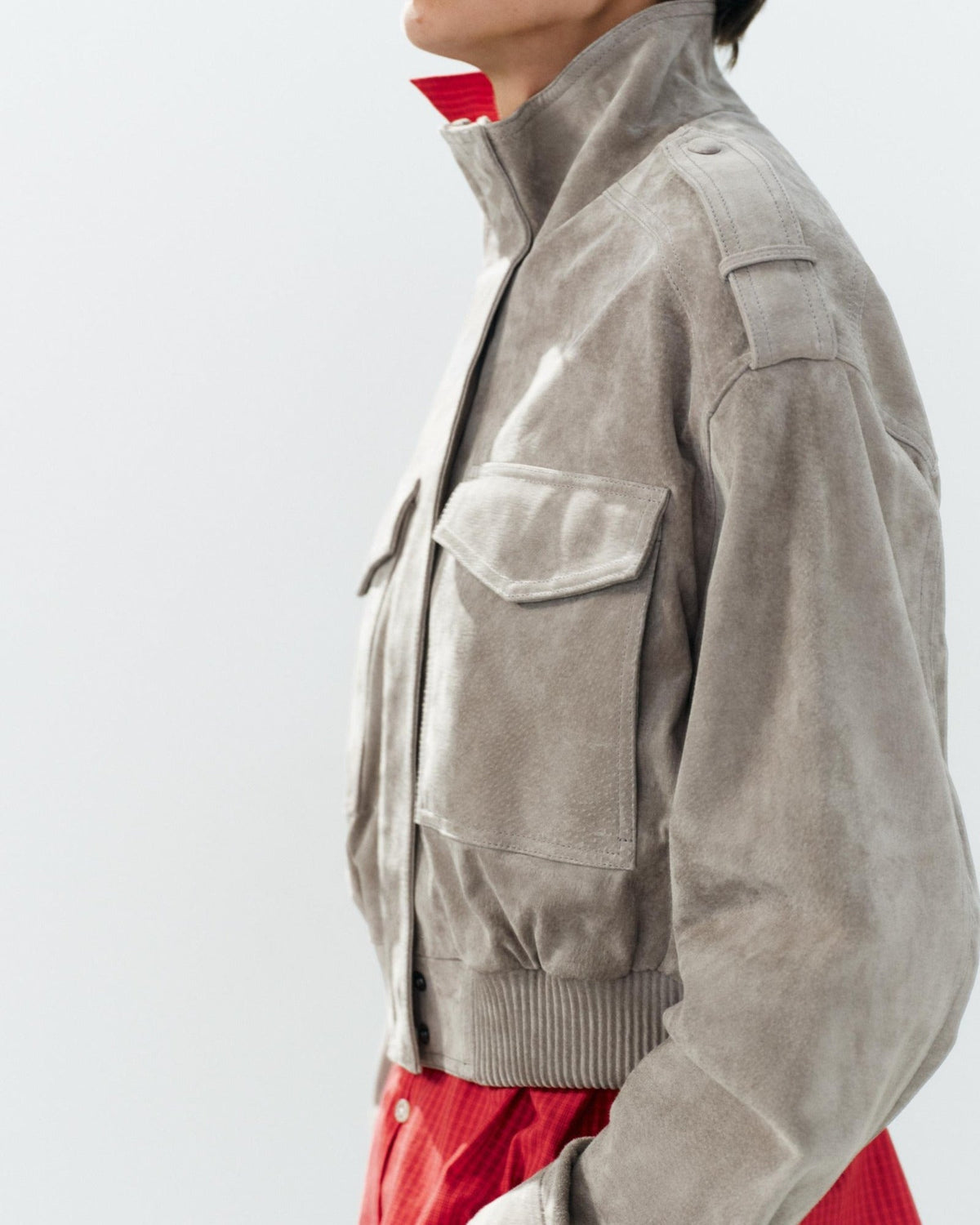 Wildleder Cropped Bomberjacke in Grau