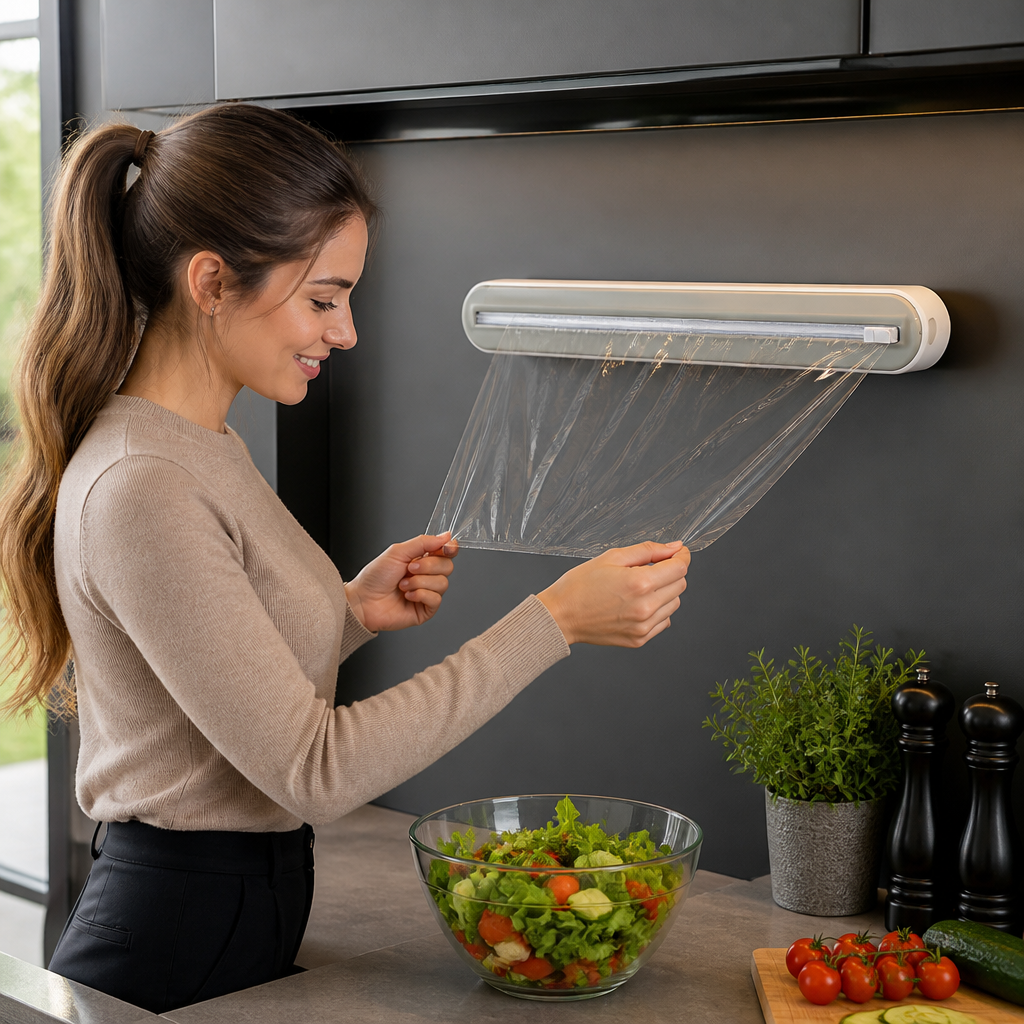 Magnetischer Wandhalter für Folie & Frischhaltefolie mit Sicherheitsschneider