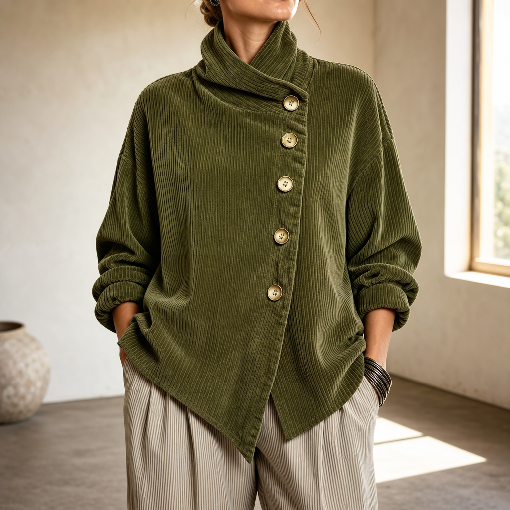 Funnel Collar Asymmetrisches Cord-Top mit Knopfleiste