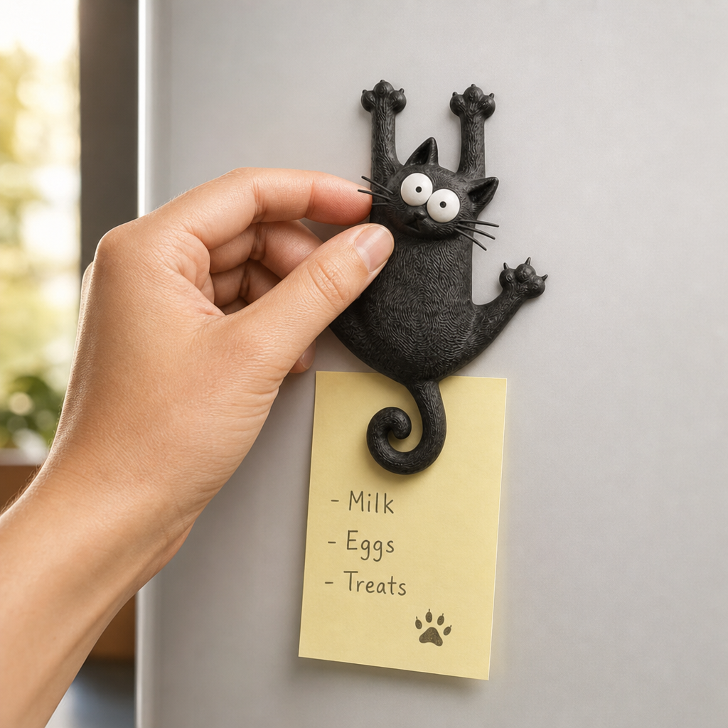 Hängender schwarzer Katzen-Kühlschrankmagnet