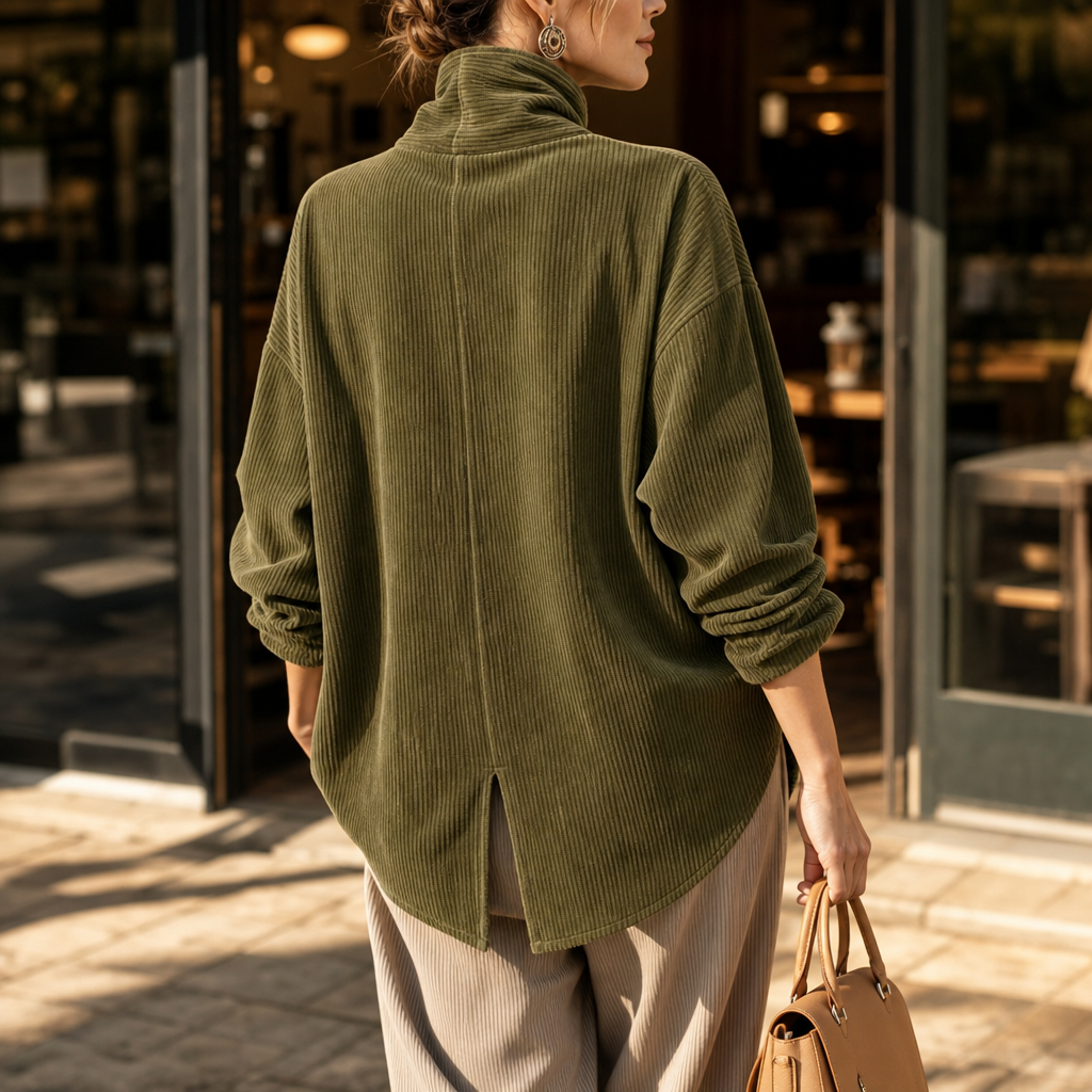 Funnel Collar Asymmetrisches Cord-Top mit Knopfleiste