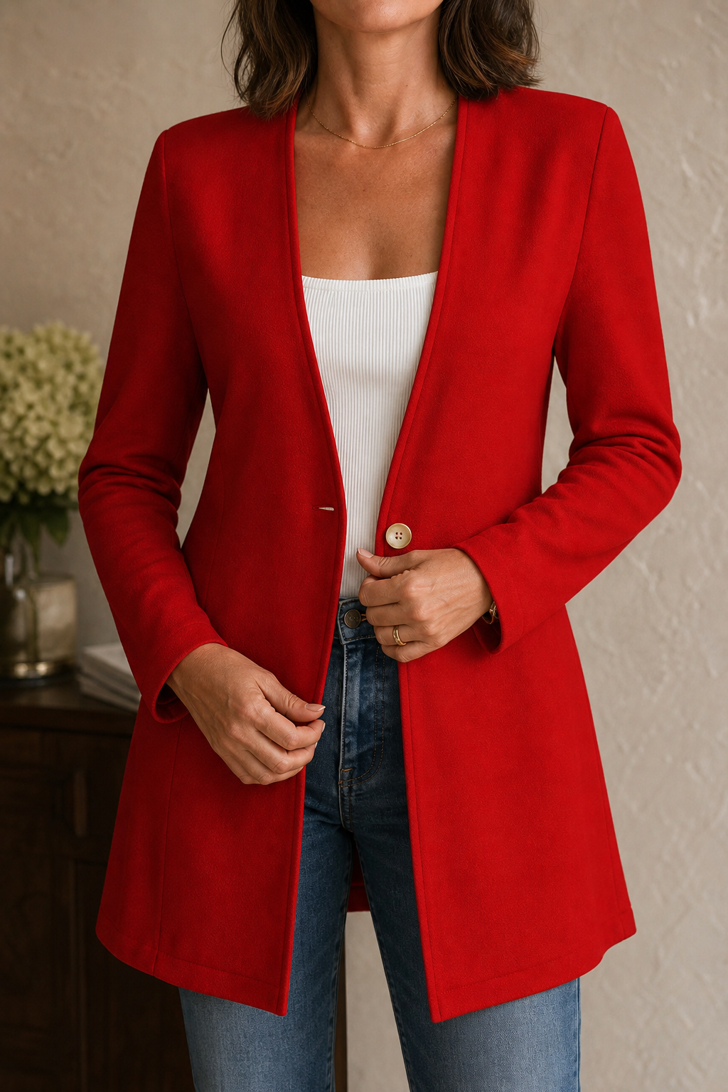 V-Ausschnitt Einknopf A-Linien Blazer
