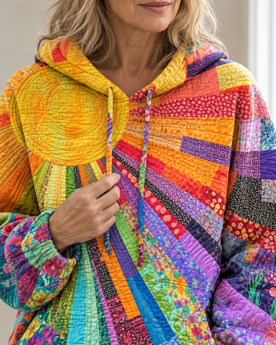 Damen Patchwork Sunburst Hoodie mit Kapuze mit Kordelzug – Entspannte Passform