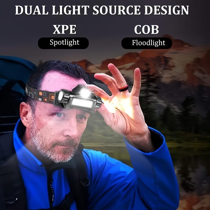 Wiederaufladbare COB LED Stirnlampe mit Magnetfuß - Spotlight und Flutlicht, 90 Grad Neigung, USB-Aufladung