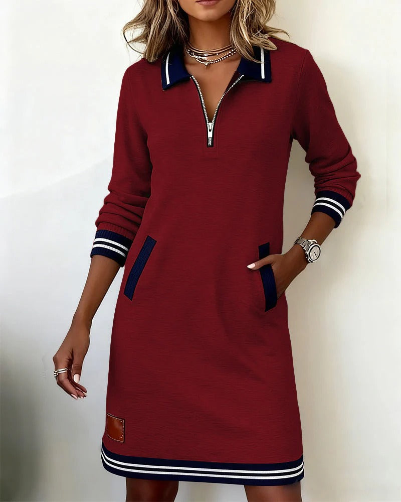 Elegantes Polo-Kleid mit Reißverschlusskragen lockerer Schnitt