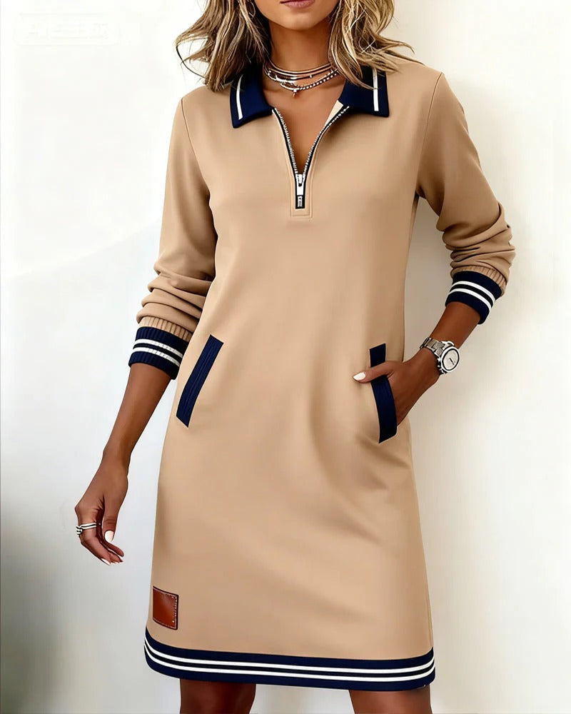 Elegantes Polo-Kleid mit Reißverschlusskragen lockerer Schnitt