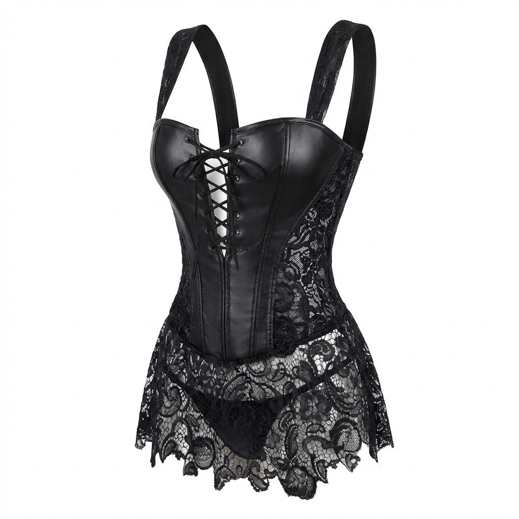 Spitzen-Korsettkleid aus Kunstleder