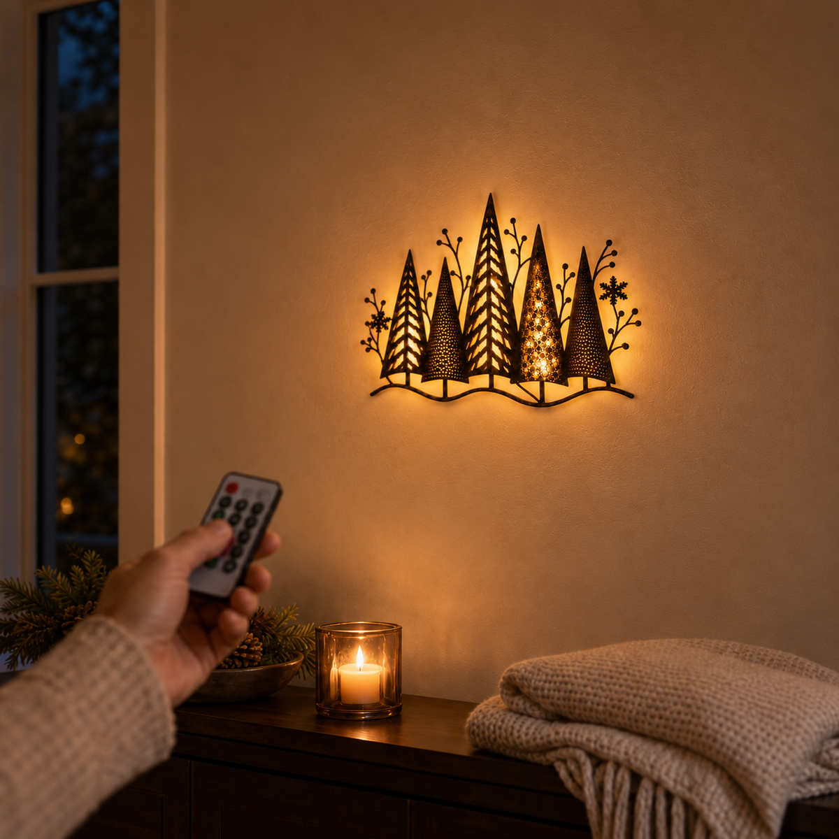Mehrschichtige Metall-LED-Weihnachtswanddekoration mit Wald