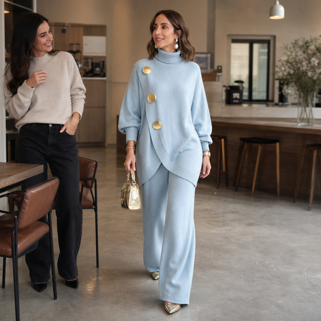 Elara Set – Rollkragenpullover und Hose mit weitem Bein Set