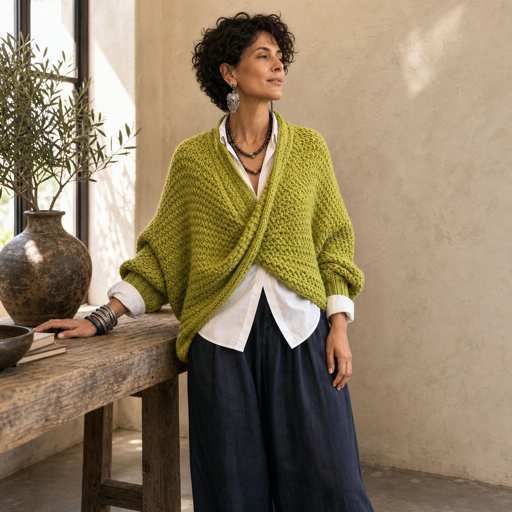 Chunky Knit Crossover V-Ausschnitt Pullover
