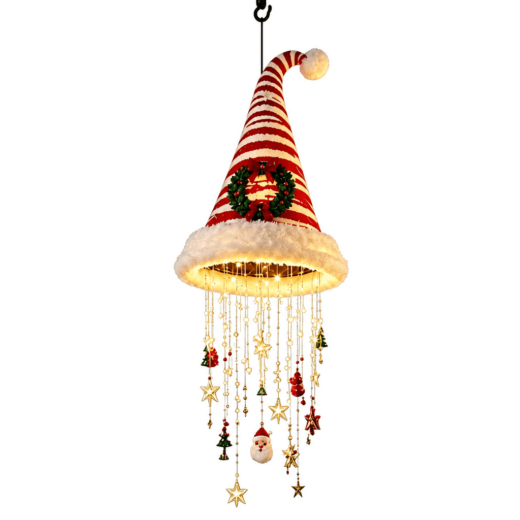 Weihnachtsmützen-Hängelampe mit Lichtersträngen