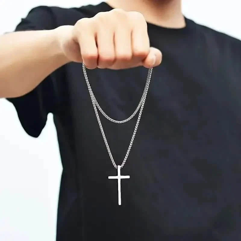 Edelstahl Kreuz Anhänger Unisex Halskette