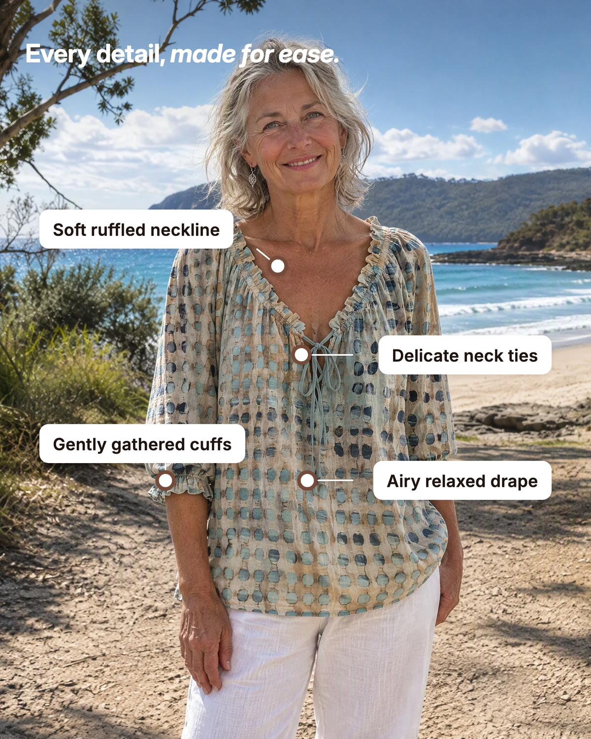 Boho Print Blusenshirt mit Bindenausschnitt