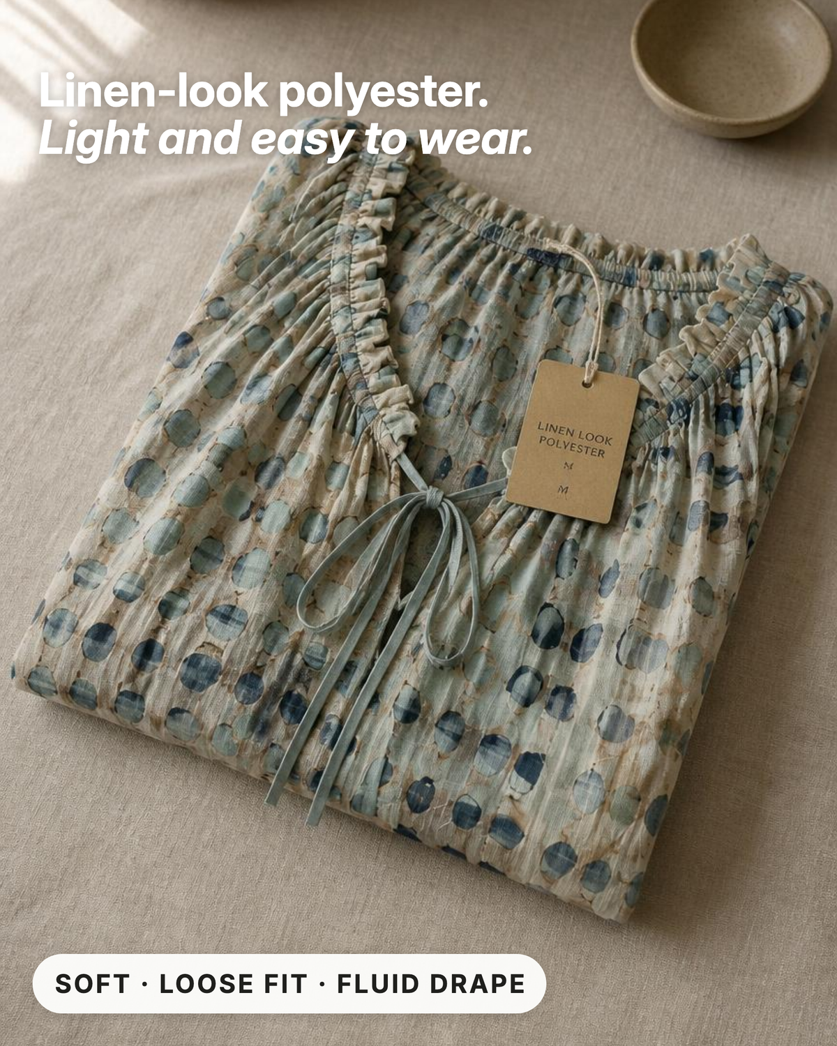 Boho Print Blusenshirt mit Bindenausschnitt