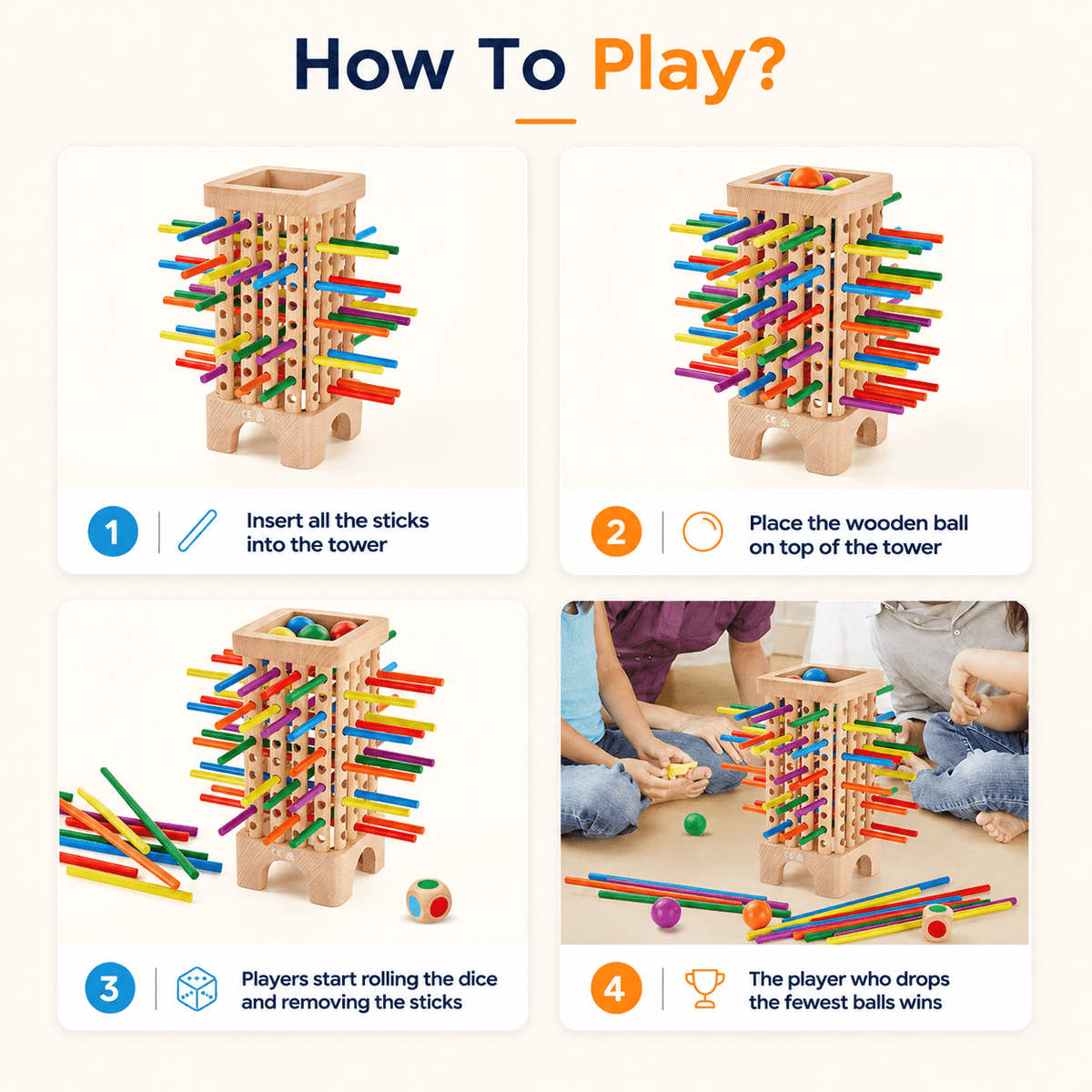 Montessori Stäbchen-Fallturm-Spiel