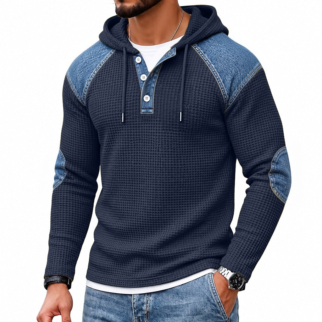 Colorblock-strukturiertes Waffel-Hoodie-Henley