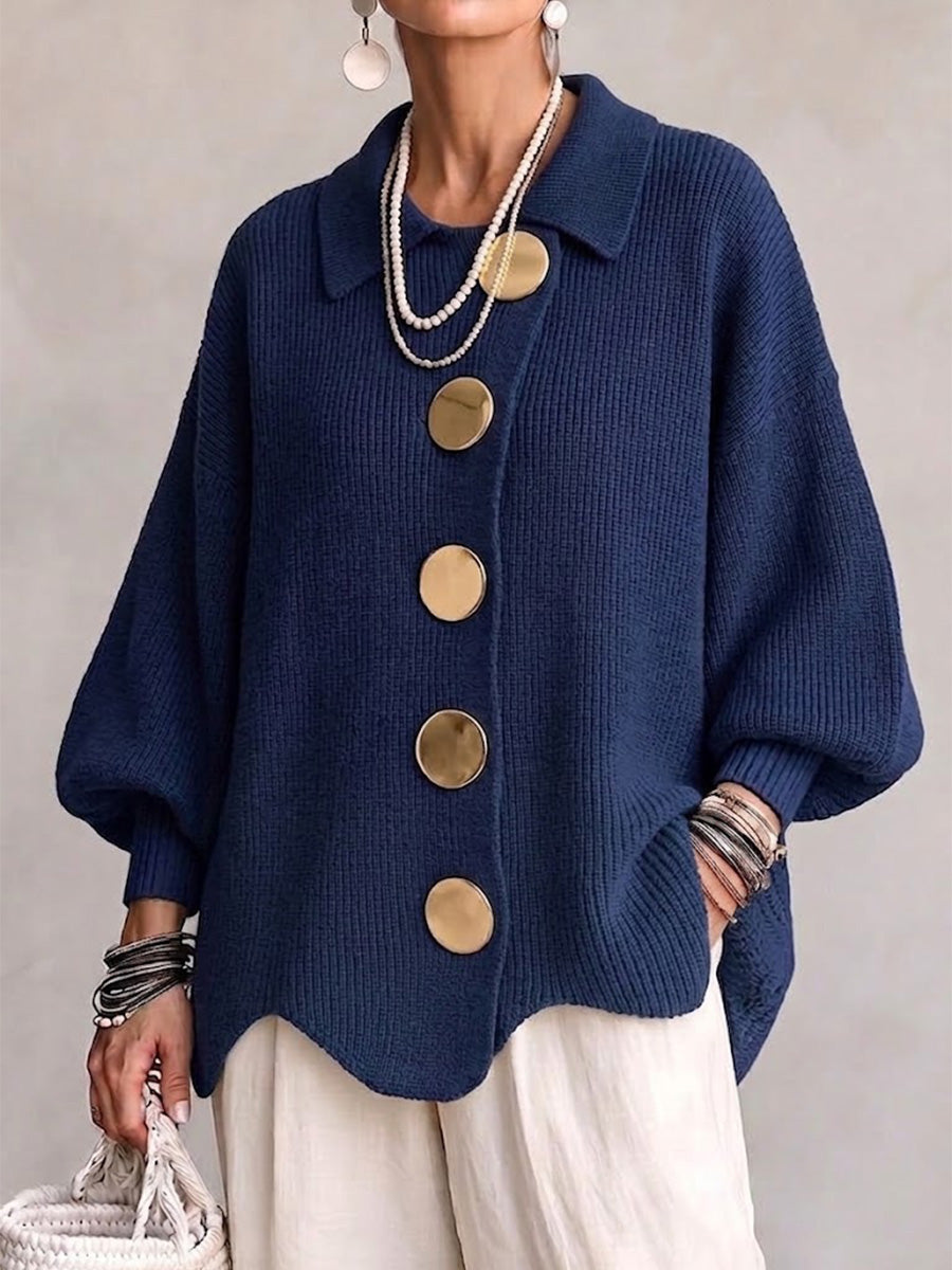 Oversized Cardigan mit Kragen und großen Metallknöpfen