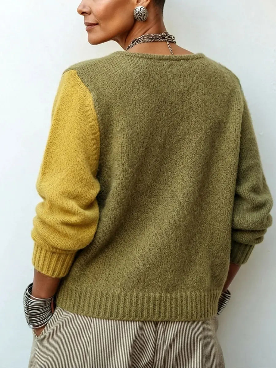 Künstlerischer gemütlicher asymmetrischer Colorblock-Strickpullover
