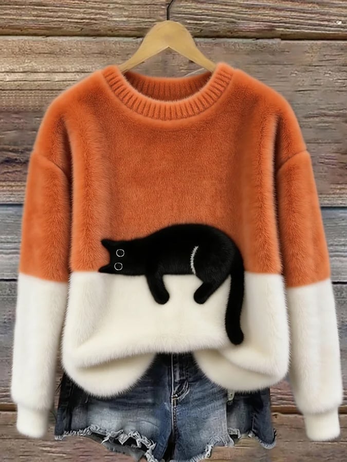 Damen Pullover mit Katzenmotiv