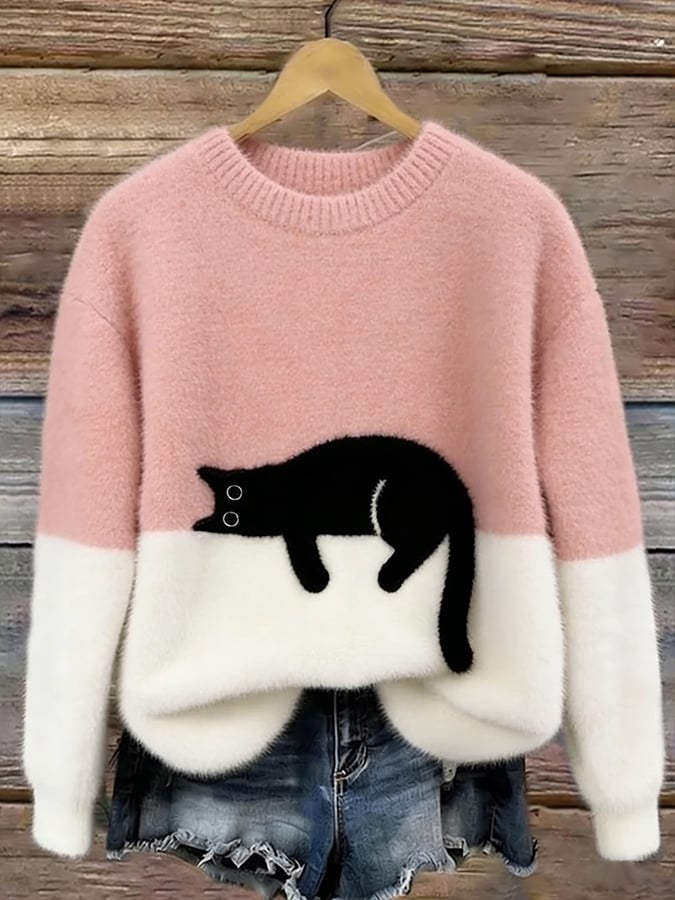 Damen Pullover mit Katzenmotiv