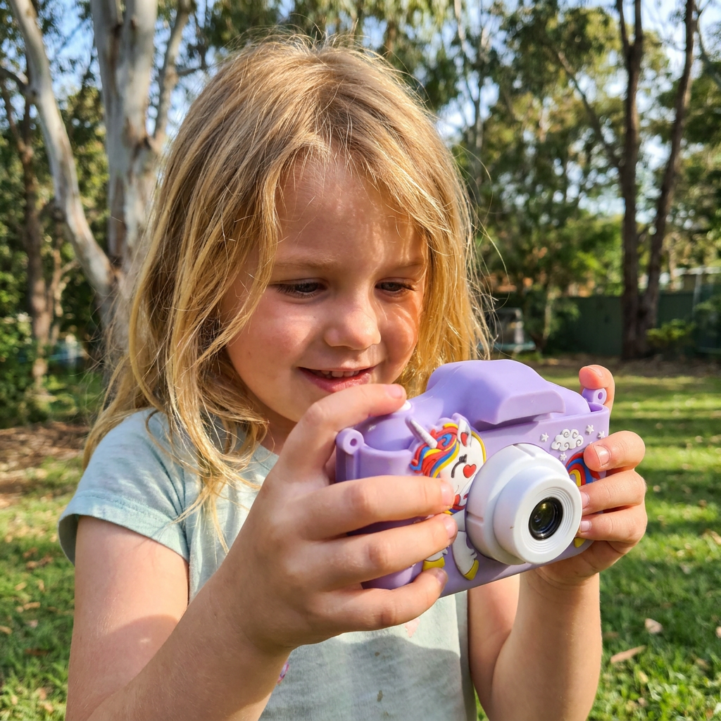 Wiederaufladbare Digitalkamera für Kinder mit Selfie-Modus, HD-Video & Silikonhülle