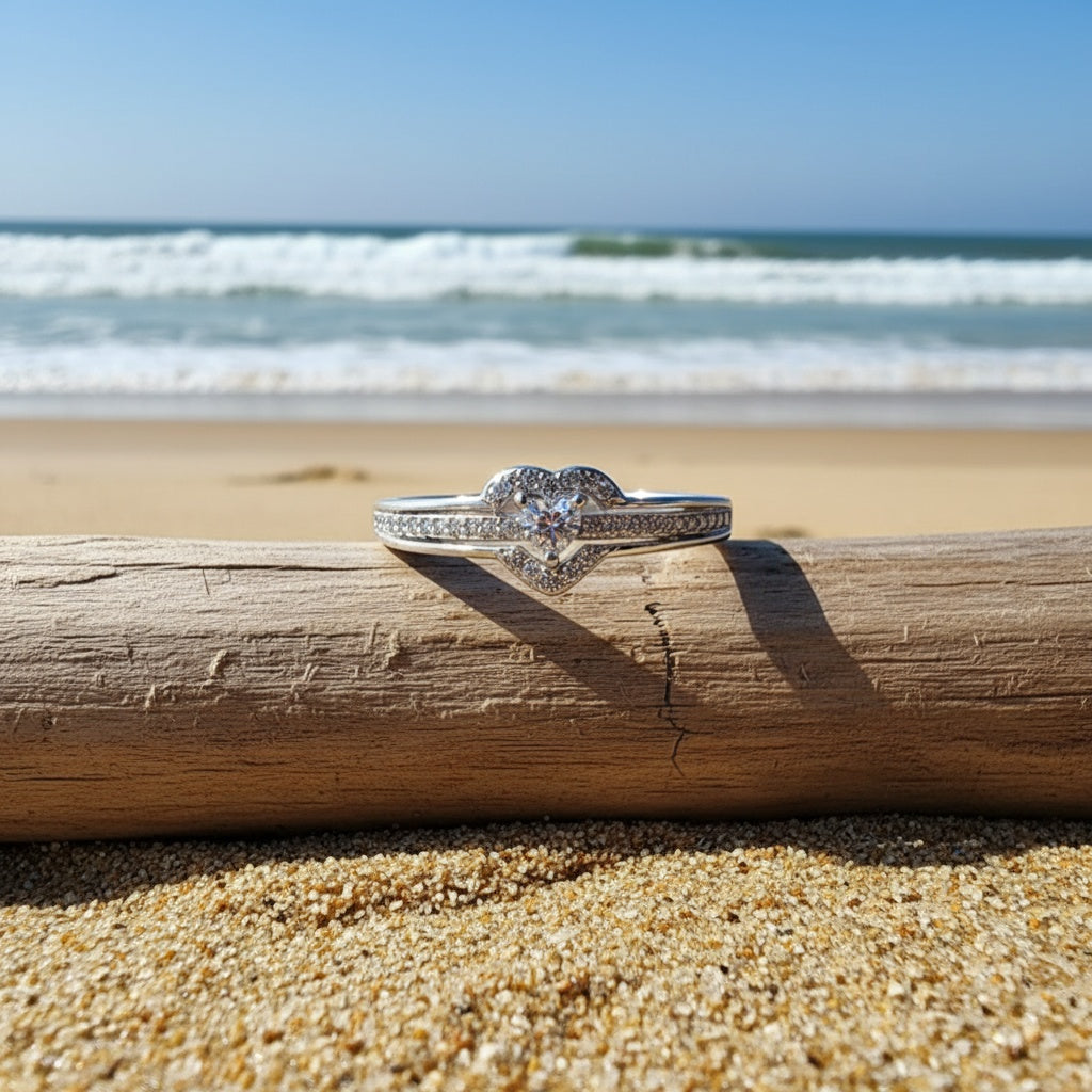 Eleganter 925 Sterling Silber Herz-Ring mit funkelnden Zirkonia