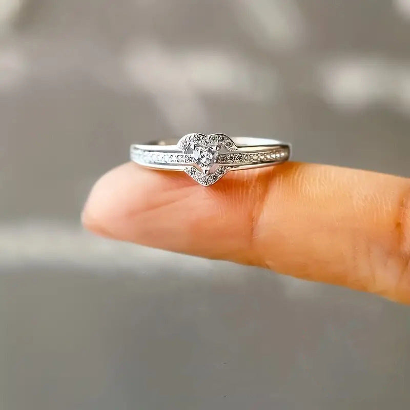 Eleganter 925 Sterling Silber Herz-Ring mit funkelnden Zirkonia