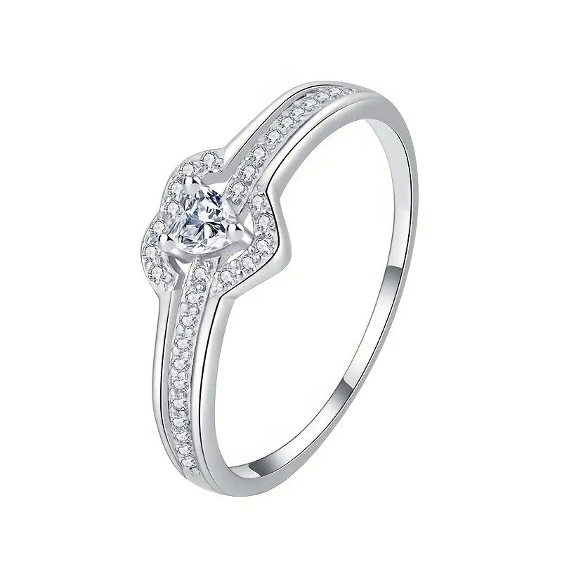 Eleganter 925 Sterling Silber Herz-Ring mit funkelnden Zirkonia